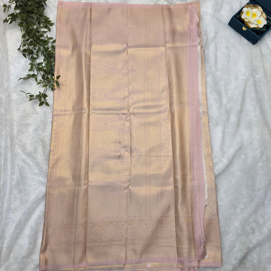 Budget-friendly Kanchi Soft Silk Saree in Soft Pink Self with Gold Zari