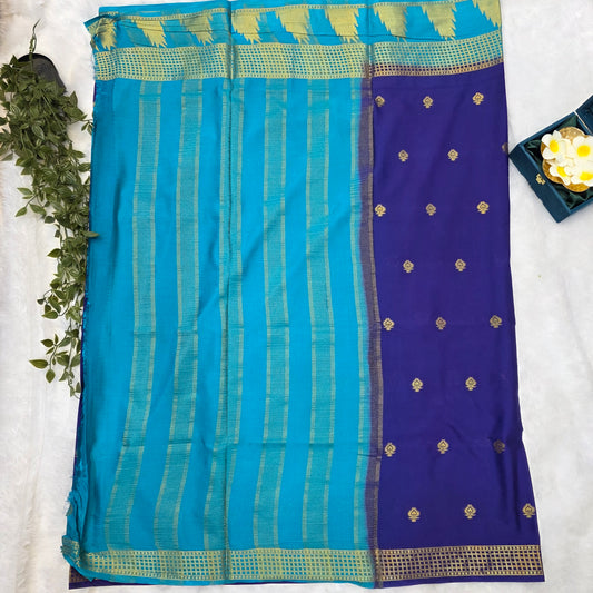 Premium Crepe Silk Saree in Royal Blue with Teal Contrast Borders