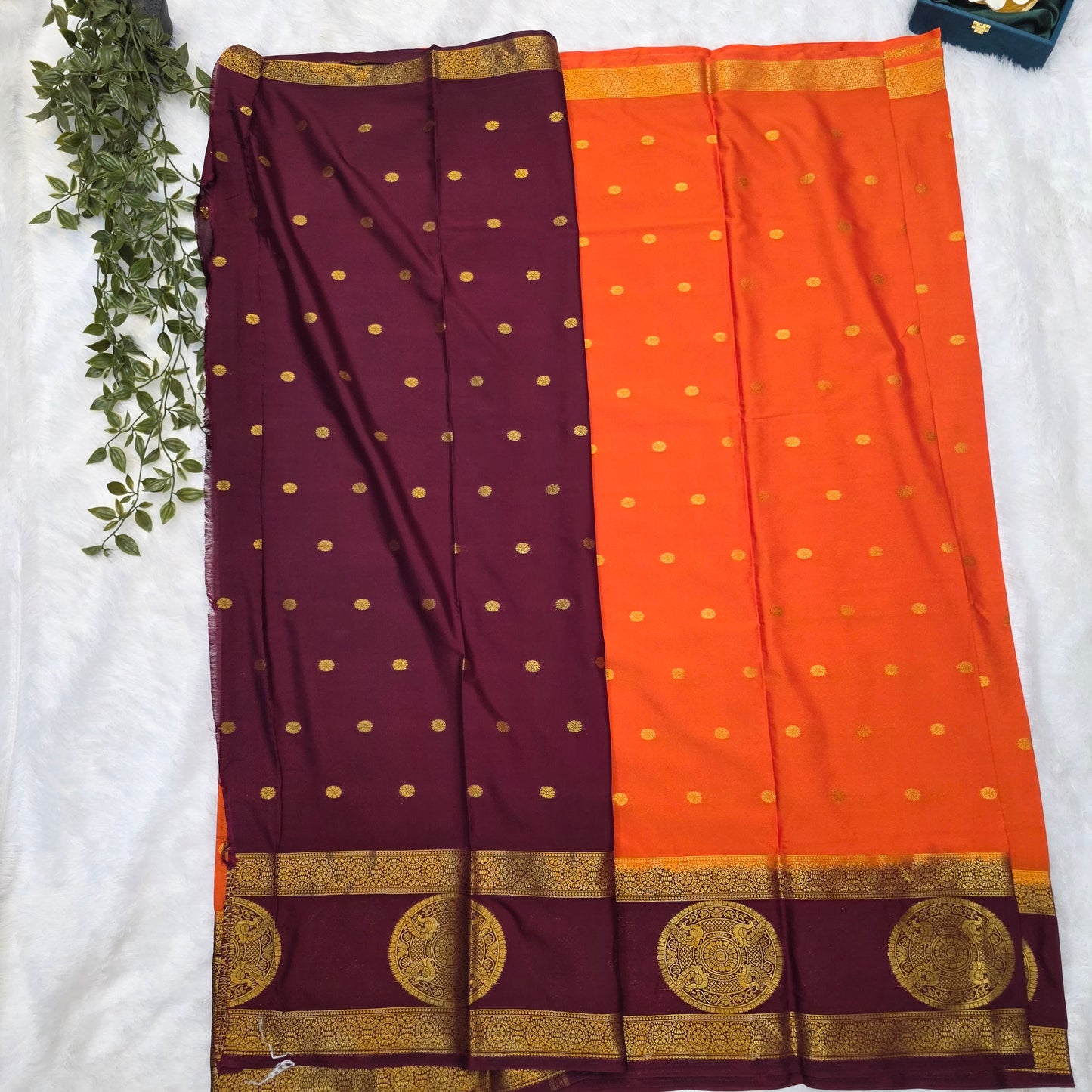 Premium Crepe Silk Saree in Vibrant Orange with Deep Maroon Borders