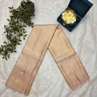 Budget-friendly Kanchi Soft Silk Saree in Soft Pink Self with Gold Zari