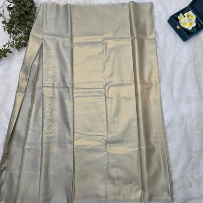 Budget-friendly Kanchi Soft Silk Saree in Elegant Grey Self with Subtle Silver Zari