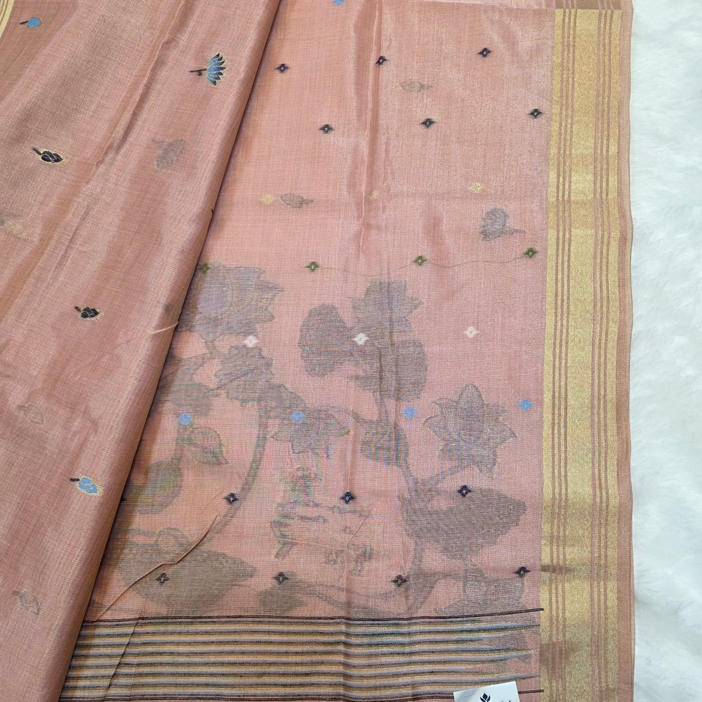 Muga Tissue Silk Saree in Baby Pink with Classic Pichwai Weaving Work