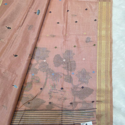 Muga Tissue Silk Saree in Baby Pink with Classic Pichwai Weaving Work