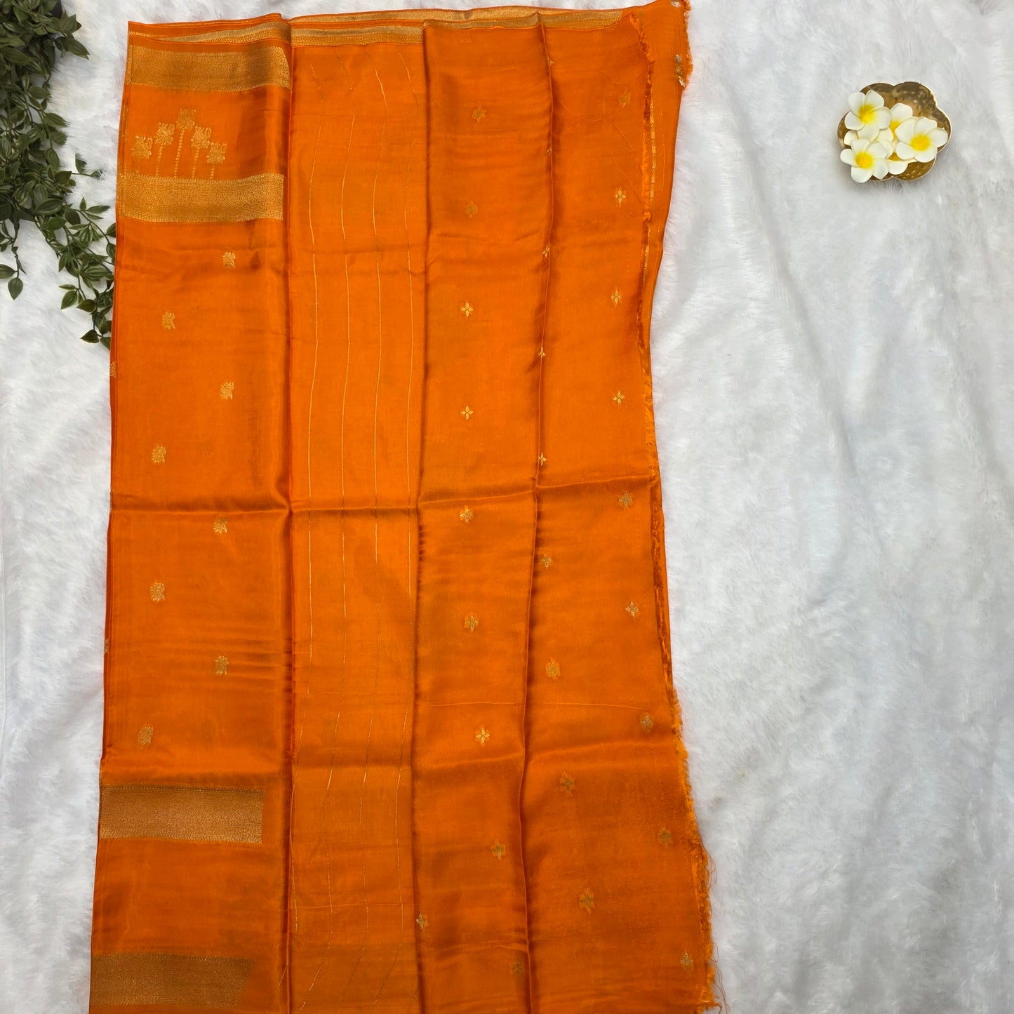 Pure Viscose Self Weave Saree in Vibrant Orange with Gold Zari Borders