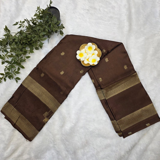Pure Viscose Self Weave Saree in Chocolate Brown with Gold Zari Borders