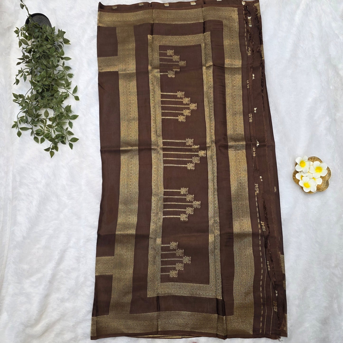 Pure Viscose Self Weave Saree in Chocolate Brown with Gold Zari Borders