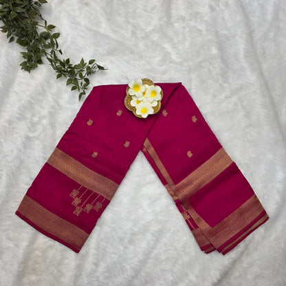 Pure Viscose Self Saree in Rani Pink with Rich Gold Zari Borders