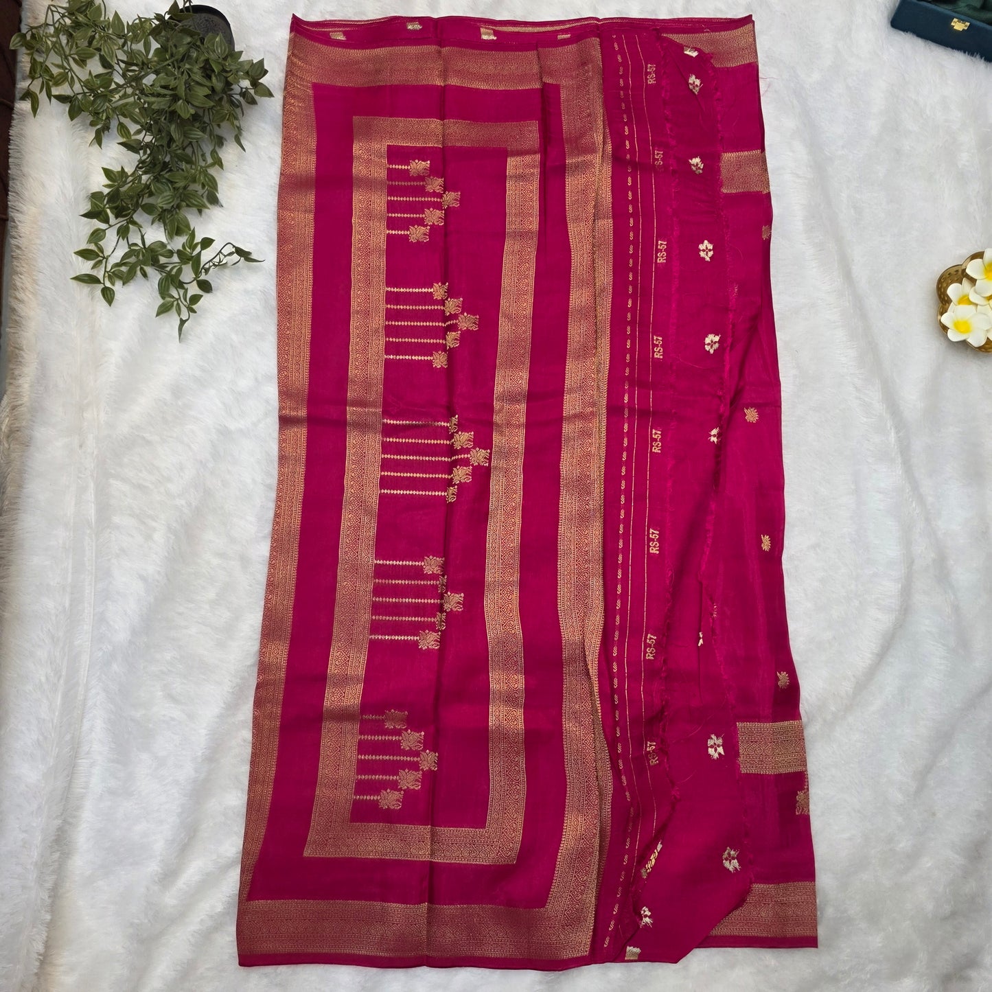 Pure Viscose Self Saree in Rani Pink with Rich Gold Zari Borders