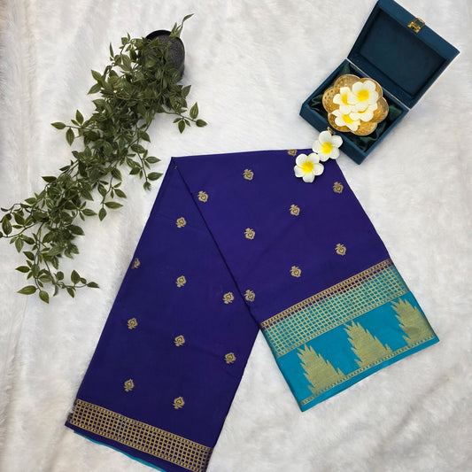 Premium Crepe Silk Saree in Royal Blue with Teal Contrast Borders