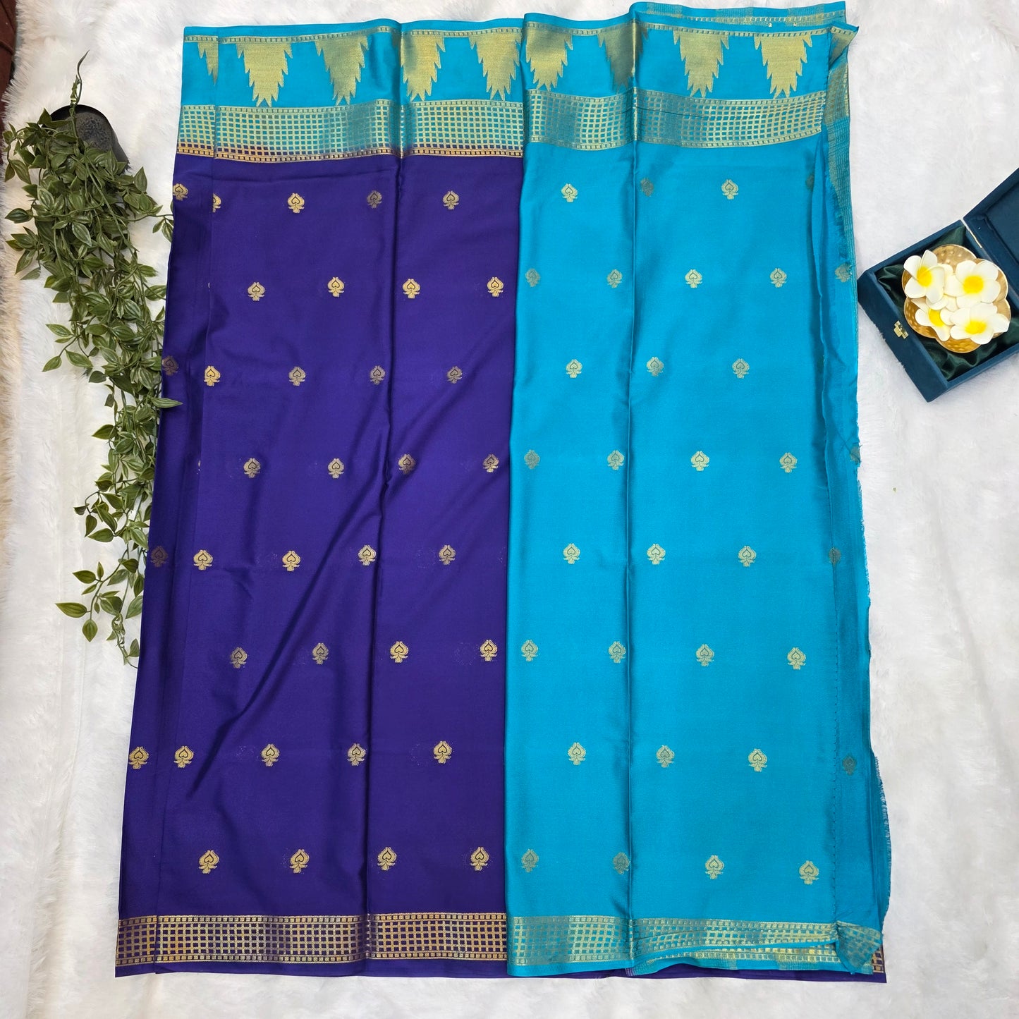 Premium Crepe Silk Saree in Royal Blue with Teal Contrast Borders