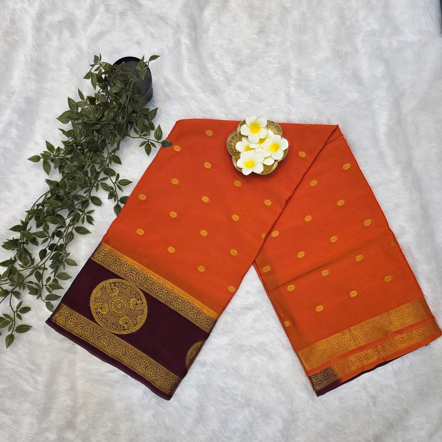 Premium Crepe Silk Saree in Vibrant Orange with Deep Maroon Borders