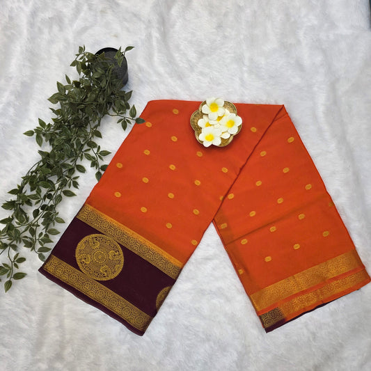 Premium Crepe Silk Saree in Vibrant Orange with Deep Maroon Borders