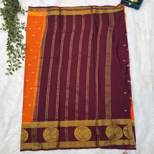 Premium Crepe Silk Saree in Vibrant Orange with Deep Maroon Borders