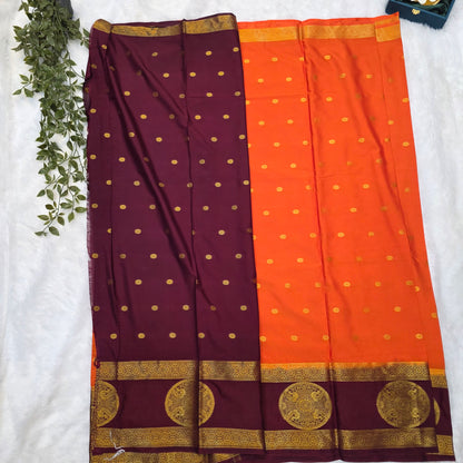 Premium Crepe Silk Saree in Vibrant Orange with Deep Maroon Borders