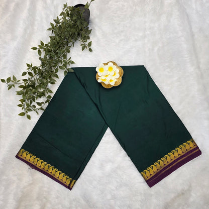 Premium Crepe Silk Saree in Deep Emerald Green with Rich Wine Pallu and Gold Zari Borders