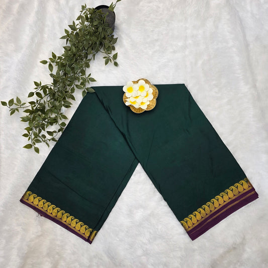 Premium Crepe Silk Saree in Deep Emerald Green with Rich Wine Pallu and Gold Zari Borders