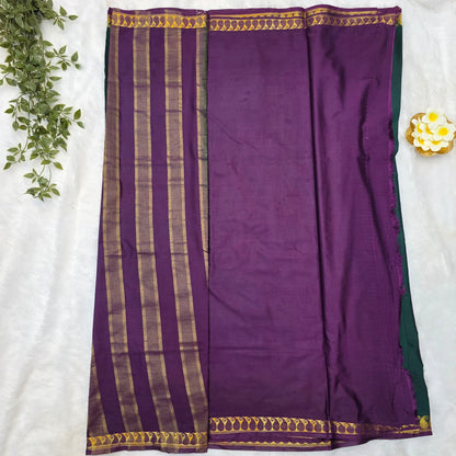 Premium Crepe Silk Saree in Deep Emerald Green with Rich Wine Pallu and Gold Zari Borders