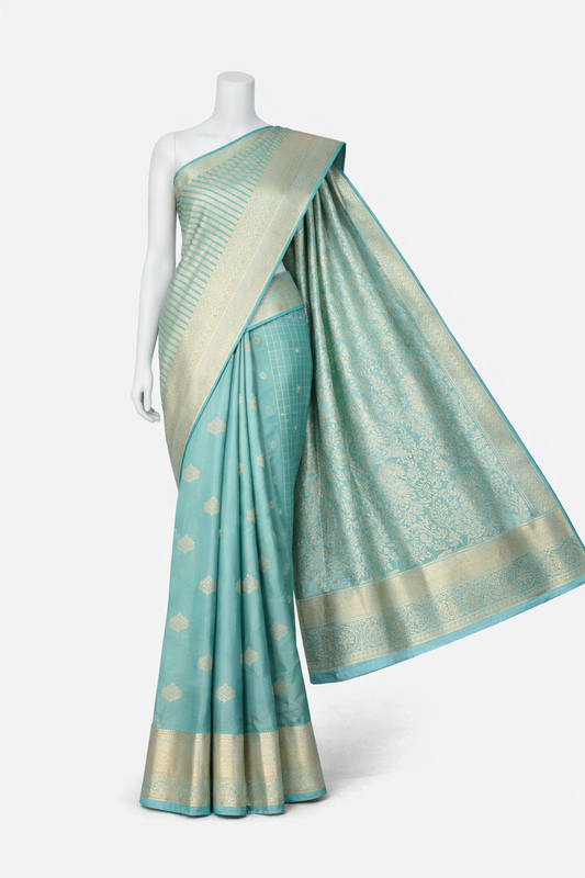 Kanchi Soft Silk Saree in Teal Green with Silver Zari