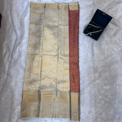 Kanchi Soft Silk Saree in Red with Antique Golden Zari