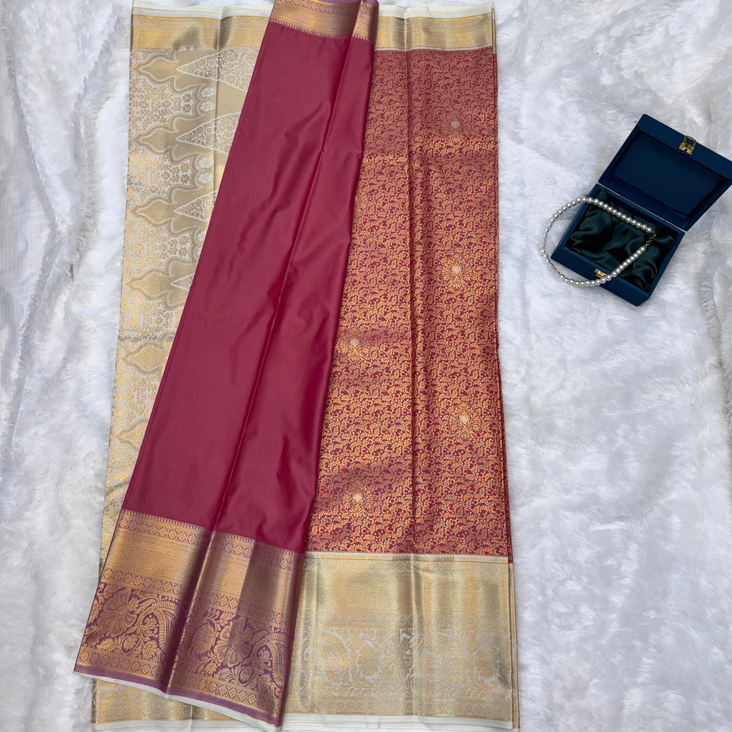 Kanchi Soft Silk Saree in Red with Antique Golden Zari